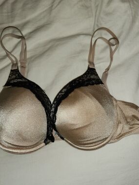 vassarette Shimmery Nude Push-Up Bra with Black Lace Accent 36B